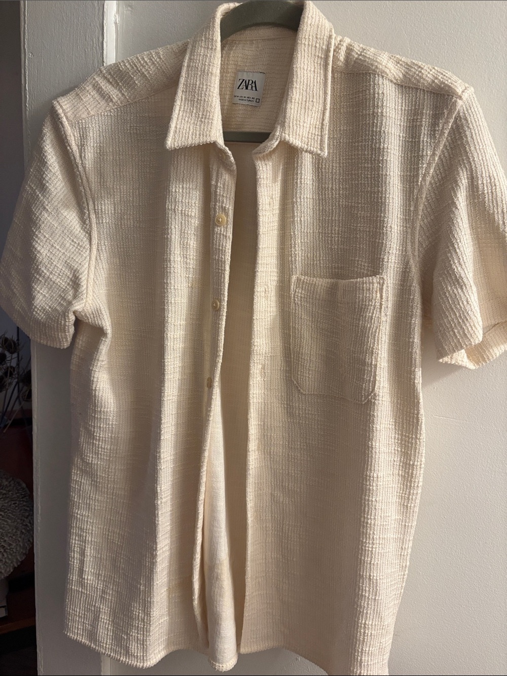 Zara Short-Sleeve Woven/Textured Button-Up Shirt